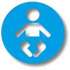 logo bleu avec un enfant disant que le volet roulant à lames orientables s'installe très facilement et rapidement 